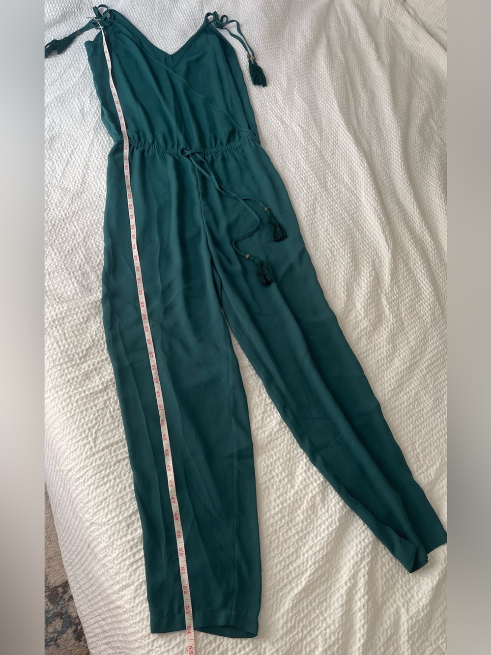 J. Crew Teal Green Sleeveless Tassel-Waist Jumpsuit